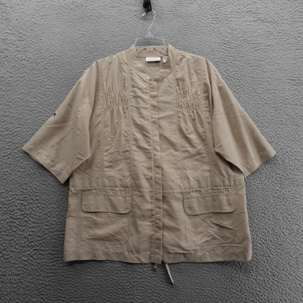 Chicos Half Sleeve Casual Jacket Size 3 US 16 Khaki Brown Womens Drawstring
